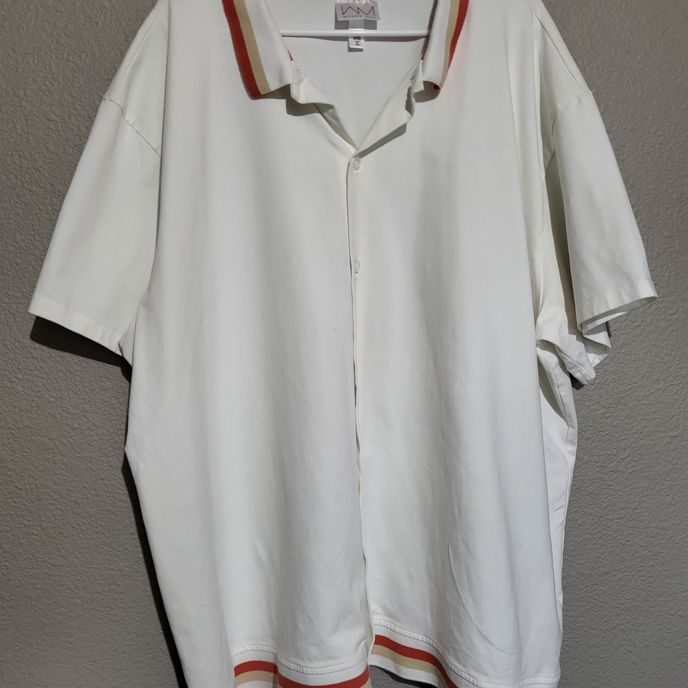 Wynne Men White and Orange Button Front Polo Men's Shirt 3 XLT